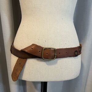 Linea Pelle Brown Leather Belt with Gold Buckle